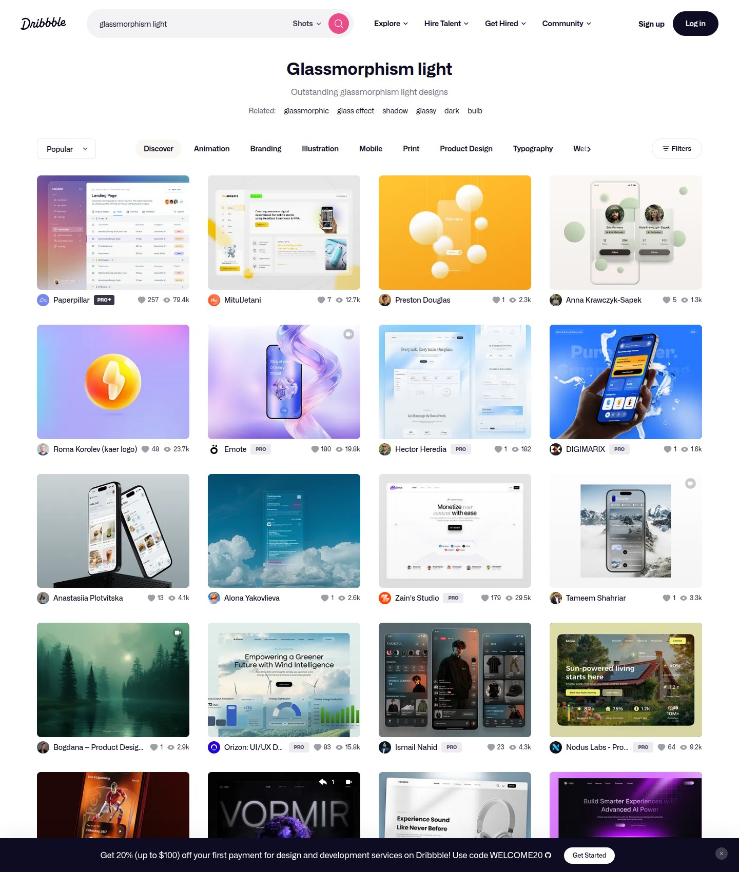 Dribbble — glassmorphism light