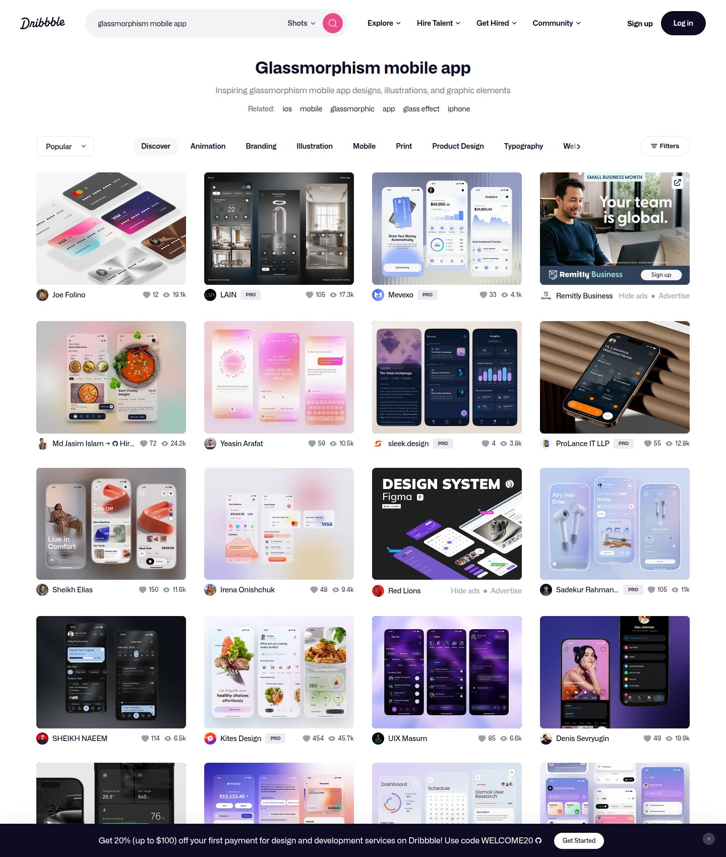 Dribbble — glass mobile app